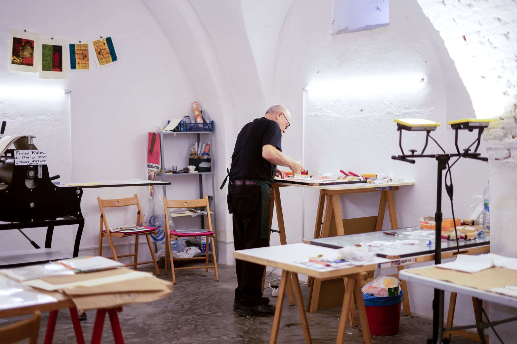 Nicholas Hill in the printmaking studio